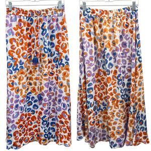 Farm Rio Anthropologie Vibrance Maxi Skirt Multicolor Pastel Leopard Boho Tassel